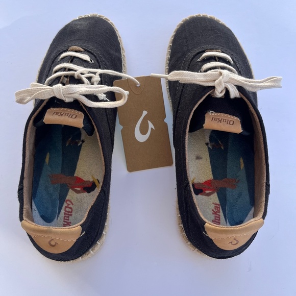 Olukai Kaula Pa’a Li Espadrille NWT Black Canvas Lace-Up Flats Sneakers Size 9.5 - Picture 6 of 10